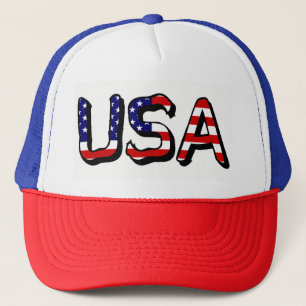 USA overlaid on US Flag thcn Trucker Hat