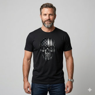 USA Patriot 1776 Skull American Flag Distressed  T-Shirt