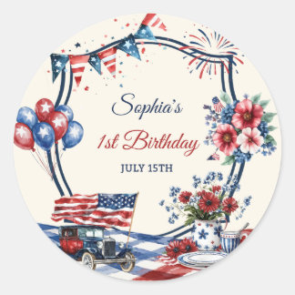 USA Patriotic 4th of July Birthday Classic Round Sticker