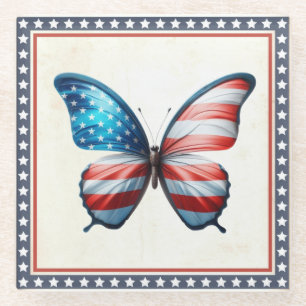USA/patriotic 4th of July butterfly Glass Coaster