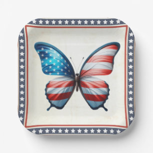 USA/patriotic 4th of July butterfly Paper Plate
