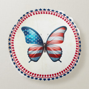 USA/patriotic 4th of July butterfly Round Cushion