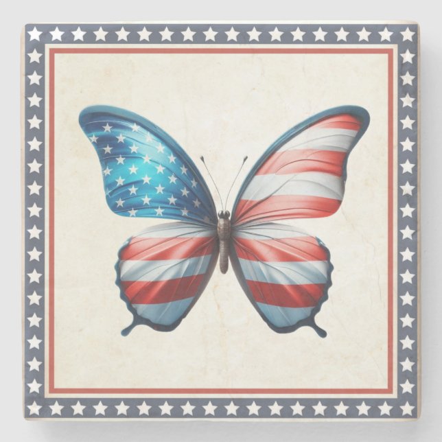 USA/patriotic 4th of July butterfly Stone Coaster (Front)