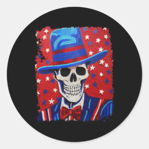 Usa Patriotic 4th Of July Skeleton Anatomy Scary H Classic Round Sticker
