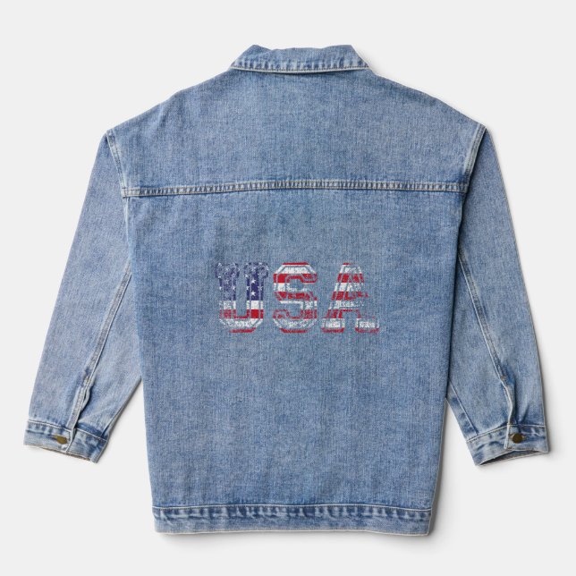 Usa Patriotic American Flag For Men Women Kids Boy Denim Jacket (Back)