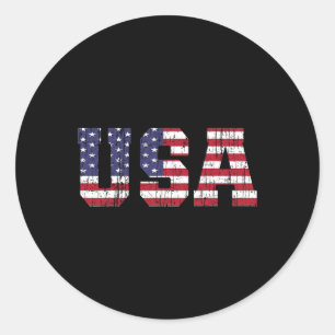 Usa Patriotic American Flag Shirt Men Women Kids V Classic Round Sticker