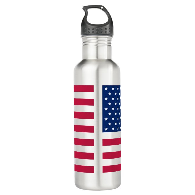 USA Patriotic American Flag Stripes Water Bottle (Back)