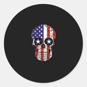 USA Patriotic American Flag Sugar Skull Classic Round Sticker