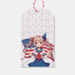 USA patriotic anime girl Gift Tags