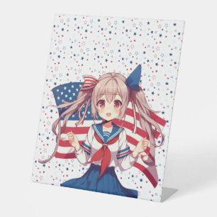 USA patriotic anime girl Pedestal Sign