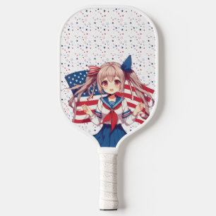 USA patriotic anime girl Pickleball Paddle