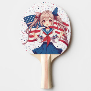 USA patriotic anime girl Ping Pong Paddle