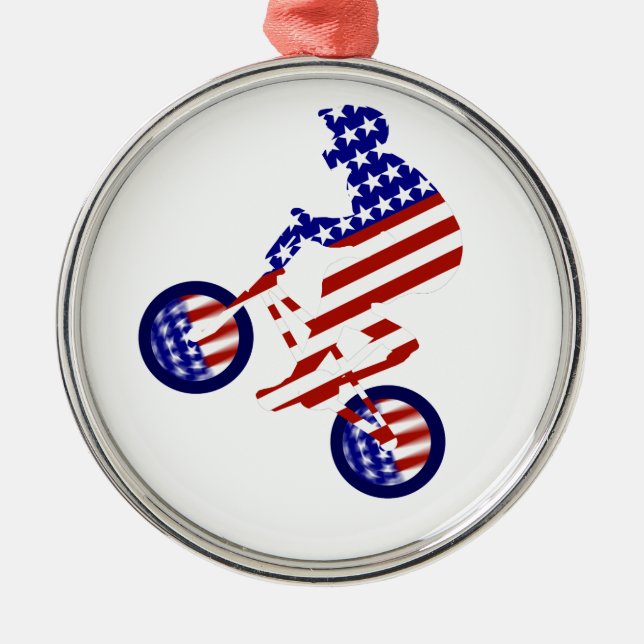 USA Patriotic Biking BMX Metal Ornament (Front)