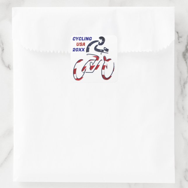 USA Patriotic Biking CYCLING Square Sticker (Bag)