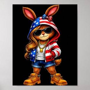 USA Patriotic Bunny 4th of July American Flag Poster