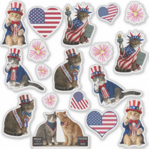 USA Patriotic Cat Photo Kiss-Cut Vinyl Stickers