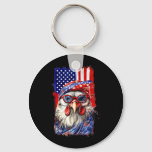 USA Patriotic Chicken 4th Of July Independence Day Key Ring