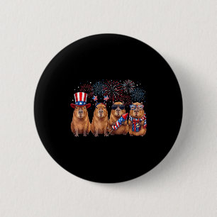 Usa patriotic cute capybara men women kids funny 6 cm round badge