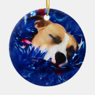 USA Patriotic Dog American Pit Bull Terrier Ceramic Ornament