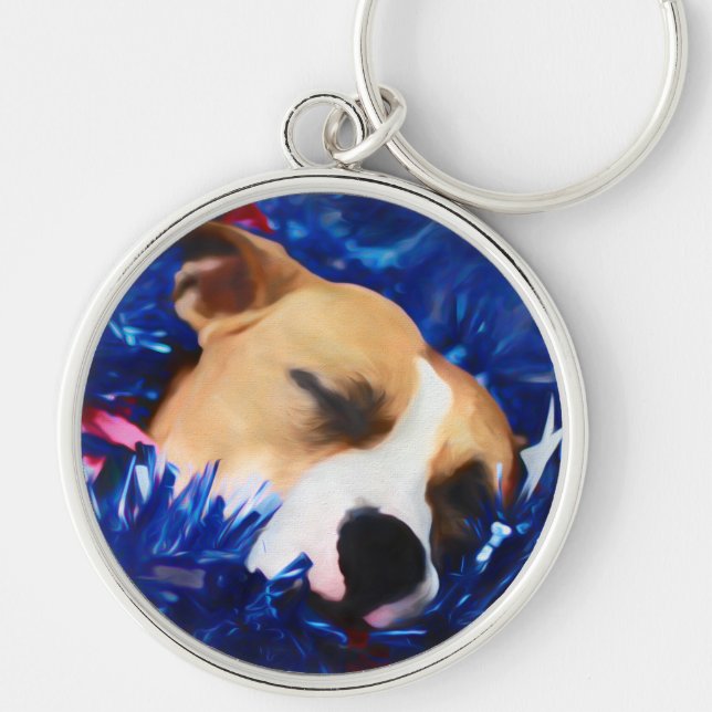 USA Patriotic Dog American Pit Bull Terrier Key Ring (Front)