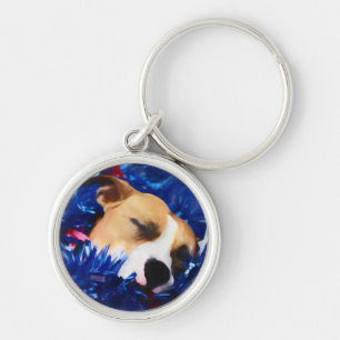 USA Patriotic Dog American Pit Bull Terrier Key Ring