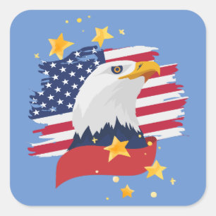 USA Patriotic Eagle Flag Stars Blue Square Sticker