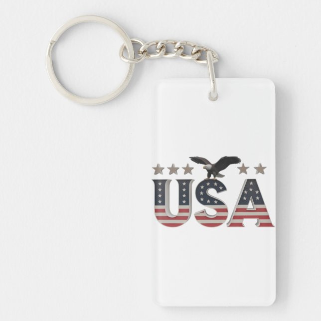 USA Patriotic Eagle + Stars Flag Design for Pride Key Ring (Front)