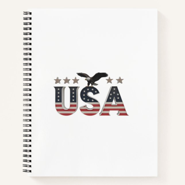 USA Patriotic Eagle + Stars Flag Design for Pride Notebook (Front)
