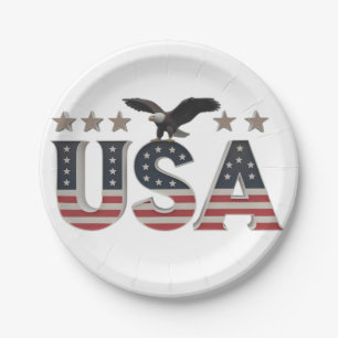 USA Patriotic Eagle + Stars Flag Design for Pride Paper Plate