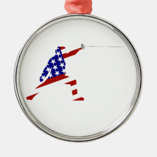 USA Patriotic Fencing En Garde Sports Metal Ornament