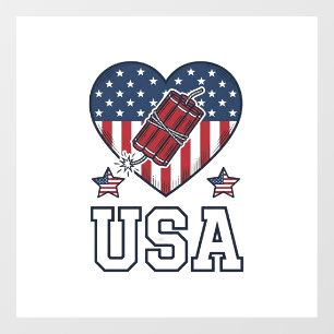 USA Patriotic Firecracker Heart Vintage Vector Shi