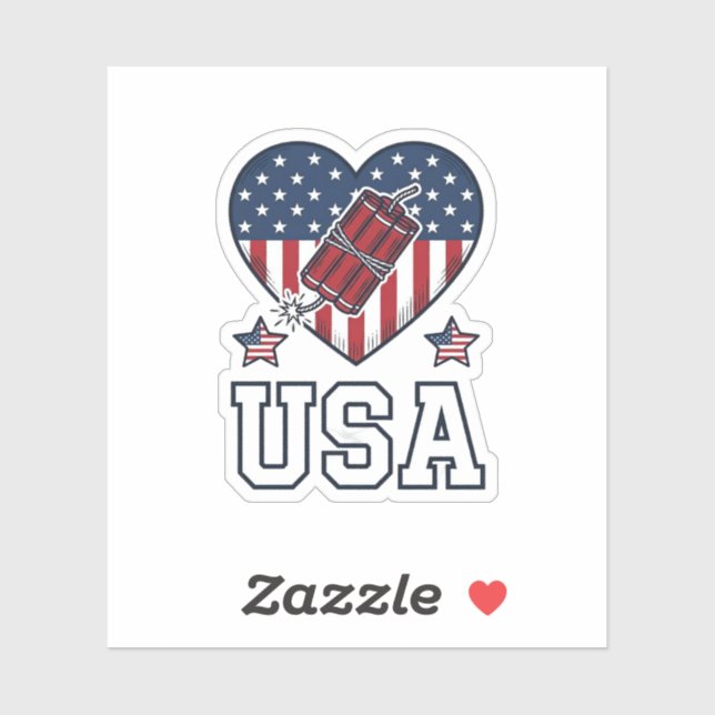 USA Patriotic Firecracker Heart Vintage Vector Shi (Sheet)