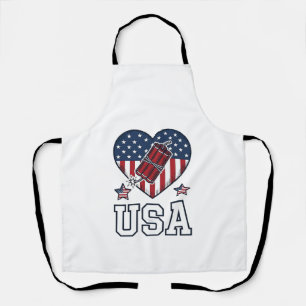 USA Patriotic Firecracker Heart Vintage Vector Shi Apron