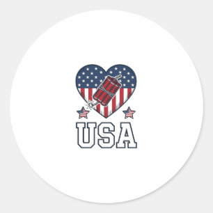 USA Patriotic Firecracker Heart Vintage Vector Shi Classic Round Sticker