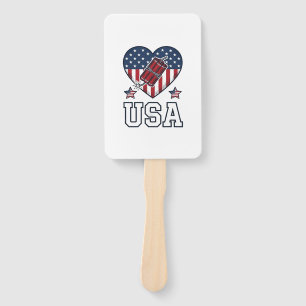 USA Patriotic Firecracker Heart Vintage Vector Shi Hand Fan