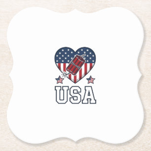 USA Patriotic Firecracker Heart Vintage Vector Shi Paper Coaster