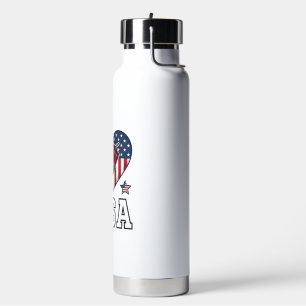 USA Patriotic Firecracker Heart Vintage Vector Shi Water Bottle