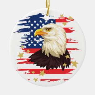 USA Patriotic Flag Eagle Stars  Ceramic Ornament