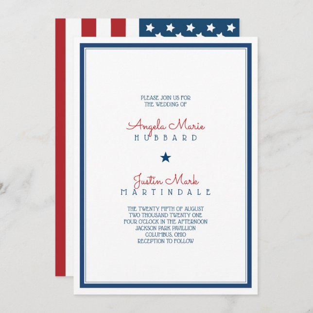 USA Patriotic Flag Wedding 3 Invitation (Front/Back)