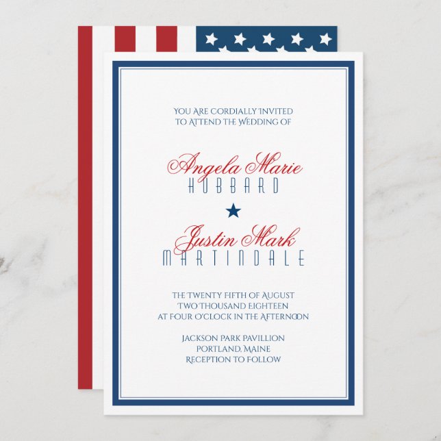 USA Patriotic Flag Wedding Invitation (Front/Back)
