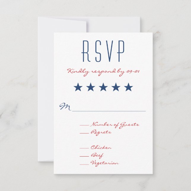 USA Patriotic Flag Wedding RSVP 2 Card (Front)