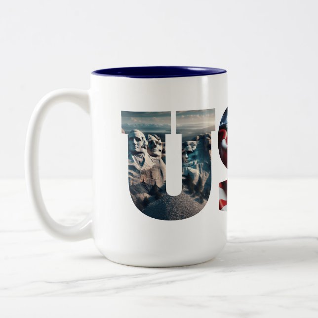 USA Patriotic Iconic American Images Two-Tone Coffee Mug (Left)
