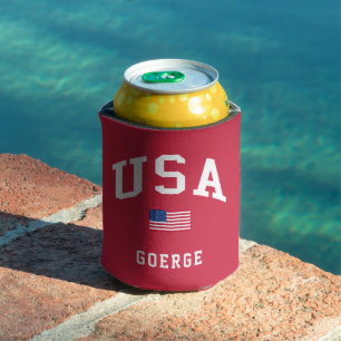 USA Patriotic Independence Day American Flag Can Cooler