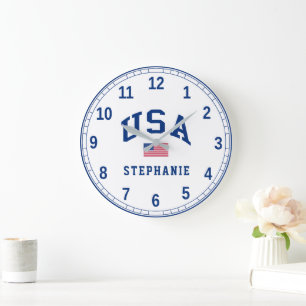 USA Patriotic Independence Day American Flag Large Clock