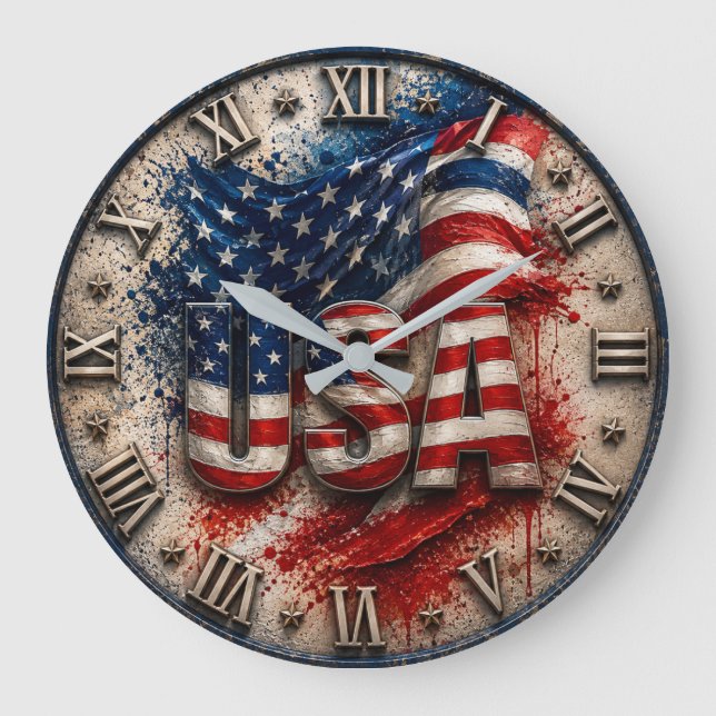 USA Patriotic Independence Day Decor Large Clock (Front)