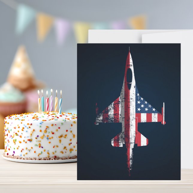USA Patriotic Jet fighter Aeroplane Birthday Postcard (Creator Uploaded)