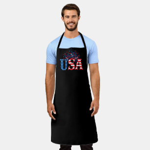 USA Patriotic July 4th fireworks black apron