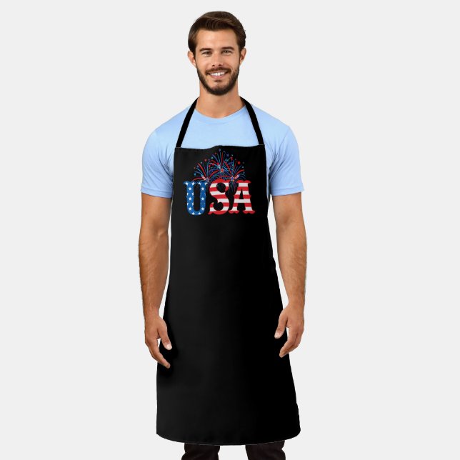 USA Patriotic July 4th fireworks black apron (Worn)