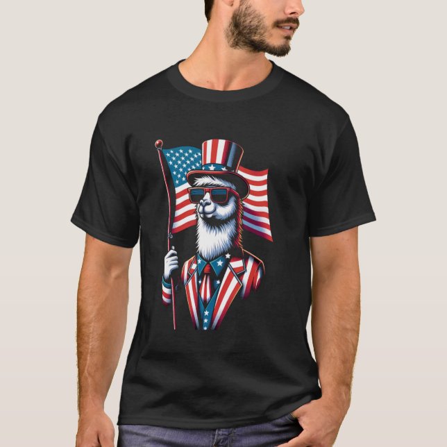 USA Patriotic Llama Cute Animal Lovers Funny Ameri T-Shirt (Front)