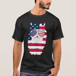 USA Patriotic Llama US Flag Glasses July 4th Alp T-Shirt